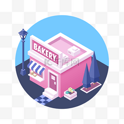 甜品粉色图片_2.5D扁平插画甜品店铺