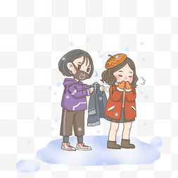 双人少女图片_冬天下雪披衣服女孩PNG