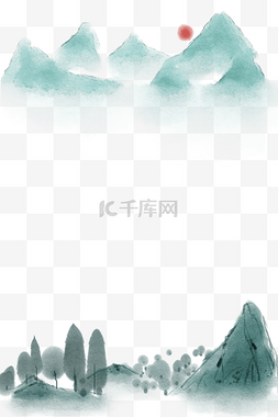 风景画窗户图片_立体水墨边框插画