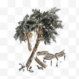 椰子树清凉夏季手绘插画