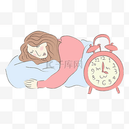 安手绘图片_清新手绘睡觉睡眠日女孩与闹钟漫