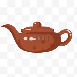 中国风茶具插画图片_棕色陶瓷茶壶插画