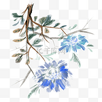 水墨蓝花卡通插画