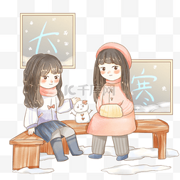 两个雪人图片_两个女孩和迷你雪人