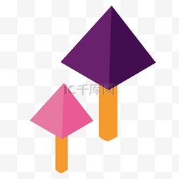 紫色渐变扁平图片_卡通扁平化三角渐变蘑菇造型免抠