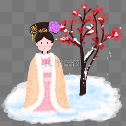 冬季下雪插画图片_冬季冬天下雪雪中红梅古装古代女