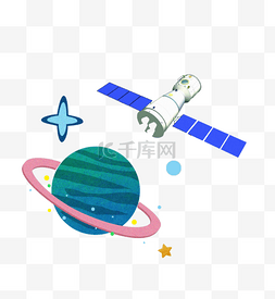 卫星装饰图片_卡通外太空之星球与卫星插画