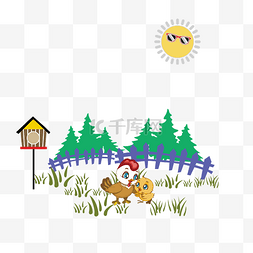 院子里面的小鸡和鸡妈妈设计