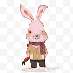 小兔子免扣图片_冬天卡通拟人兔子