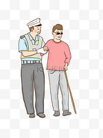 帮助盲人过马路的警察漫画设计可商用元素
