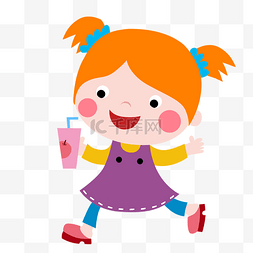 喝水的插画图片_喝果汁的夏日可爱女孩