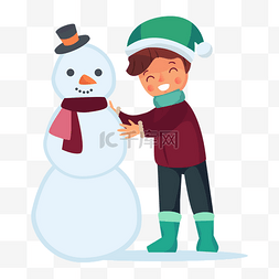 卡通圣诞节堆雪人的男生素材