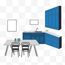 扁平风格手绘插画室内设计客厅餐