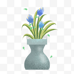 蓝色花朵盆栽插画