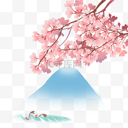 日本春季樱花雪山锦鲤风景