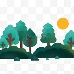 简约森林插画图片_可爱手绘插画风森林小树海报素材