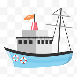 游船素材图片_手绘蓝色的游船插画