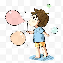 彩色泡泡元素图片_六一儿童节儿童吹泡泡插画