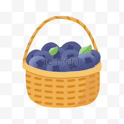 黑白水果涂色图片_一篮筐可爱的蓝紫色蓝莓水果