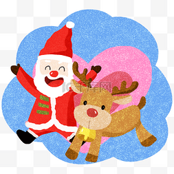 天猫淘宝节日海报图片_圣诞节可爱圣诞老人卡通插画麋鹿