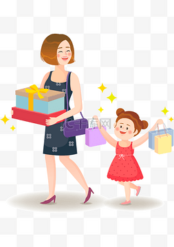 购物逛街图片_超市购物的母女双十一狂欢节