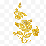 中国风传统烫金鲜花花纹装饰图之玫瑰三朵