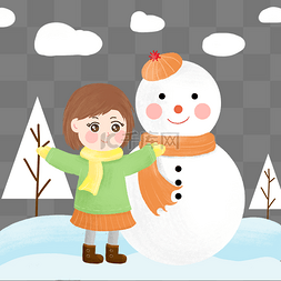 冬天女孩和雪人