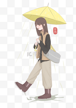 灰色背包图片_谷雨打伞的小女孩