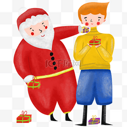 卡通手绘个性男孩和圣诞老人