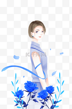 插画唯美女孩图片_唯美女孩和植物装饰