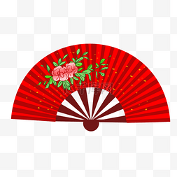 红色中国风展开的折扇