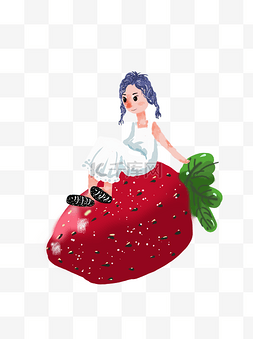 手绘女孩草莓图片_手绘躺着草莓上的女孩