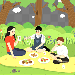 春天野餐卡通图片_春季野餐卡通手绘插图下载