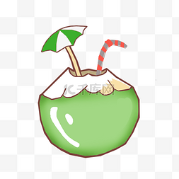 绿色椰子汁图片_手绘椰子果汁插画