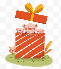 手绘小清新猪年礼盒里的猪