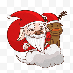 圣诞老人与圣诞驯鹿卡通手绘插画
