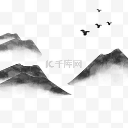 黑白画山图片_手绘高山山峰元素