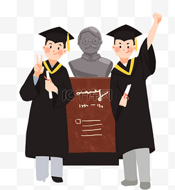毕业季海报psd图片_卡通毕业季学士服人物与雕像