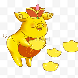猪猪送福图片_抱着金元宝带着帽子的大金猪