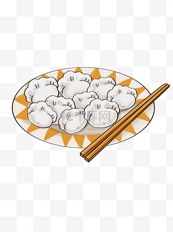 盘子筷子图片_手绘美食饺子插画