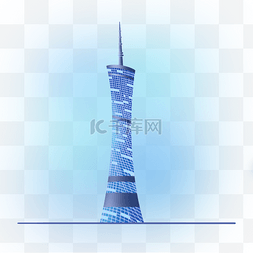 城市蓝色卡通图片_城市地标建筑广州广州塔PNG元素