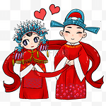 古代古装结婚礼服喜服新郎新娘手绘插画