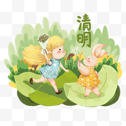 时节手绘图片_节气四季农历黄历转变插画兔子PNG