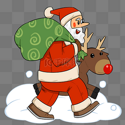 手绘麋鹿插画图片_圣诞老人和麋鹿插画