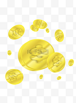 圆形金币漂浮图片_美元符号金币立体金色漂浮元素