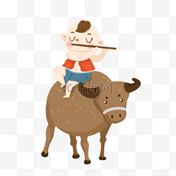 红色衣服小男孩图片_卡通骑牛的小孩子免抠图