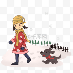 冬季雪地玩耍小女孩