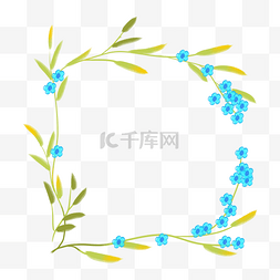 蓝色花朵绿叶边框