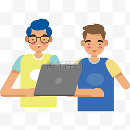 蓝色眼睛的男人图片_两个男人和笔记本电脑手绘设计