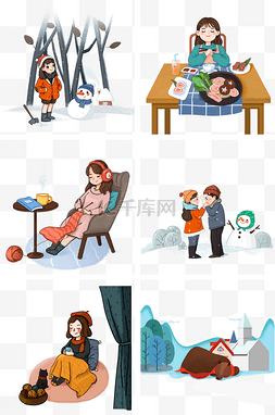 冬天卡通下雪图片_冬季冬天下雪雪人人物卡通手绘